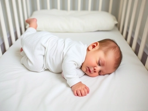 안전한 아기 침대에서 아기가 스스로 뒤집어 엎드린 채 편안하게 잠든 클로즈업 모습