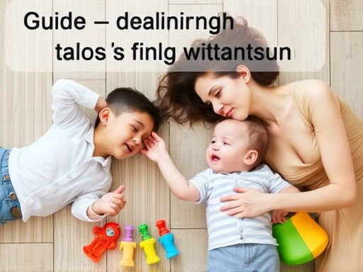 아이가 바닥에 드러누워 울고 있는 부모와 아이의 모습