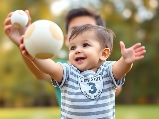 부모가 아이와 함께 부드러운 공을 던지며 즐겁게 놀고 있는 클로즈업 장면