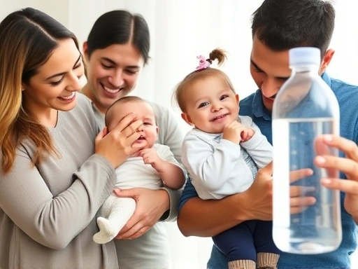 다양한 인종의 행복한 부모가 아기를 안고 있는 모습