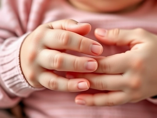 부모의 손길이 아기 아토피 피부에 저자극 보습제를 부드럽게 바르는 클로즈업 장면