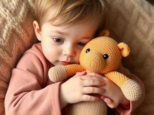 아이가 부드러운 애착인형을 꼭 안고 있는 모습