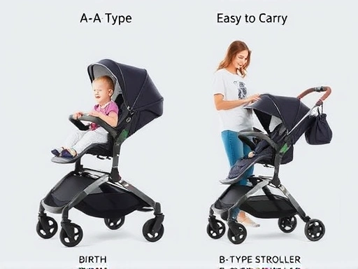 신생아부터 안정감을 주는 A형 유모차와 휴대성 좋은 B형 유모차가 부모의 육아 라이프스타일에 따라 다르게 활용되는 모습