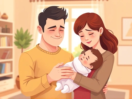 아기를 안고 있는 부모의 모습