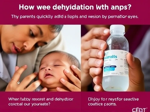 아기에게 탈수 증상이 나타났을 때, 부모가 신속하게 증상을 인지하고 즉각적인 대처를 할 수 있도록 돕는 실용적인 가이드라인을 제시하는 이미지