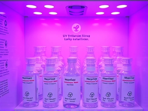 UV 젖병 소독기 내부를 클로즈업한 사진.