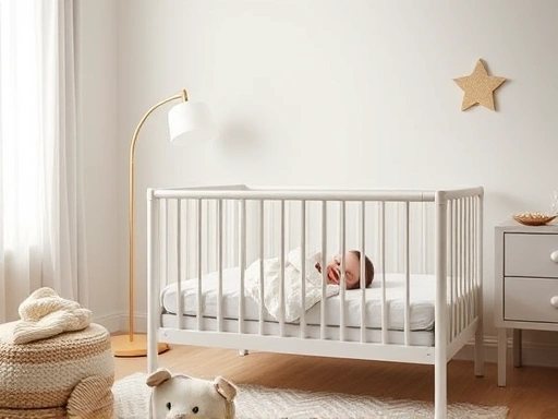 A serene, softly lit nursery scene with a crib and a peaceful baby sleeping soundly, emphasizing the importance of a conducive sleep environment for addressing baby short sleep patterns, in a clean, m...