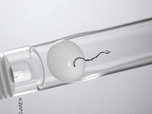 시험관에서 수정되는 난자와 정자 클로즈업, 시험관 아기 시술 과정과 희망찬 분위기