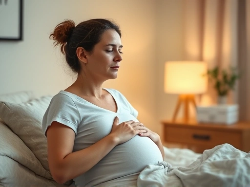 산모가 편안하게 분만 호흡을 연습하는 모습