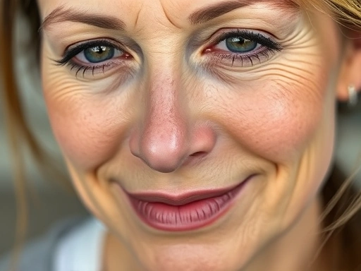 산모의 얼굴 클로즈업, 편안하고 안정된 표정, 건강한 피부톤과 촉촉한 눈망울 강조, 배경은 흐릿하게 처리