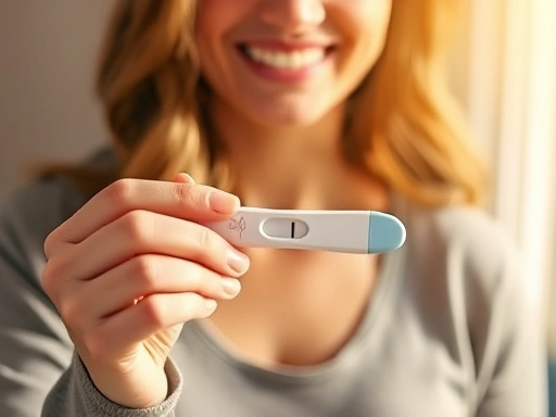여성이 임신 테스트기를 들고 있는 모습