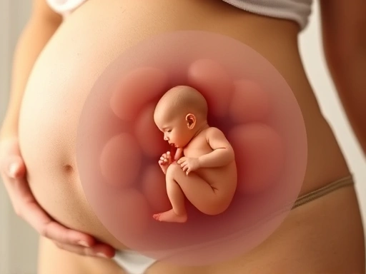 산모의 복부를 클로즈업하여 태아가 편안하게 양수 속에서 움직이는 모습