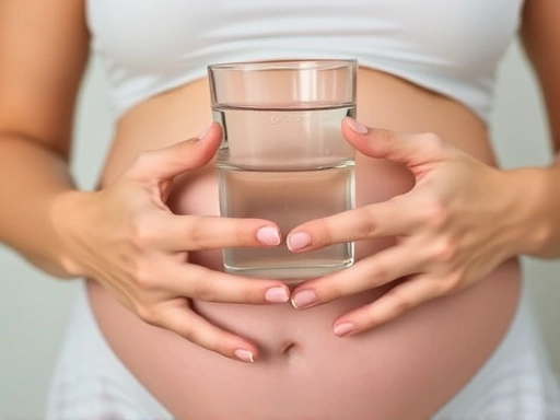 임신 중 심계항진 대처법, 물을 마시며 휴식을 취하는 임산부의 손 클로즈업, 맑고 깨끗한 이미지