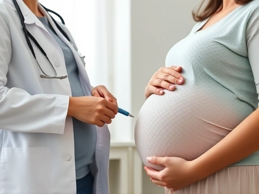 임산부가 의사와 상담하며 알레르기 약물에 대한 정보를 얻는 모습