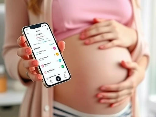 임산부가 화장품 성분 확인 앱을 사용하여 꼼꼼하게 성분을 확인하는 모습