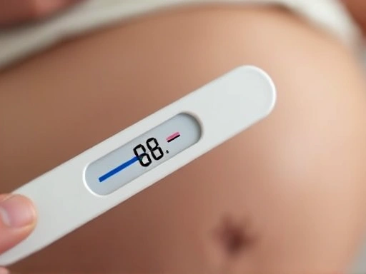 Close-up of a thermometer displaying a fever temperature, indicating a health concern during pregnancy.