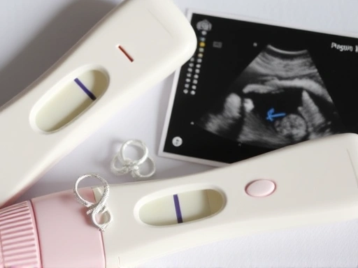 임신 테스트기 두 줄이 선명하게 보이는 클로즈업 사진.