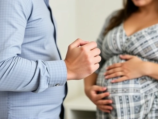 A supportive husband holding his wife's hand during labor, demonstrating the importance of his role during childbirth with gentle encouragement.