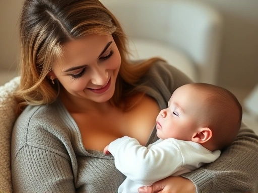 엄마가 아기를 안고 편안하게 모유 수유하는 모습