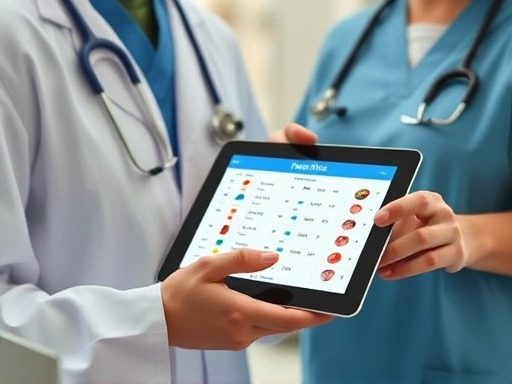 의료진이 태아의 건강을 위한 임신 전 검진 항목에 대해 설명하며, 중요한 검사 결과를 태블릿에 보여주는 클로즈업 이미지