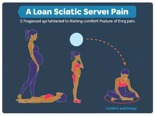 Illustration of effective stretches for pregnant women to relieve sciatic nerve pain, showcasing gentle movements and proper posture for comfort and relief.