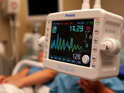 VBAC 분만 중 태아 심박수 모니터링 장비 클로즈업, 안전하고 전문적인 의료 환경 강조
