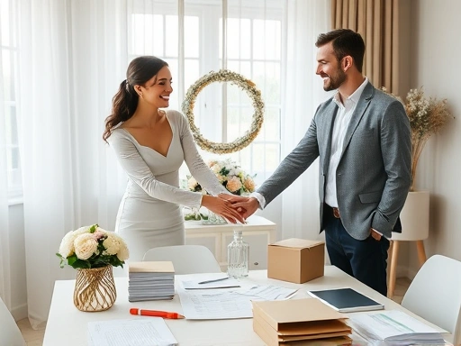 아름다운 결혼식을 앞두고 예비부부가 손을 맞잡고 스트레스를 현명하게 관리하는 모습