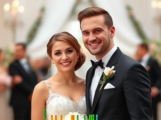 결혼식 당일, 깔끔하게 면도하고 전문적으로 스타일링된 신랑의 모습