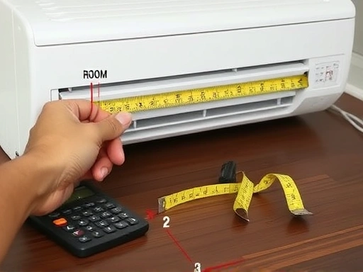 방 크기를 측정하고 에어컨 용량을 계산하는 사람의 손이 클로즈업된 모습
