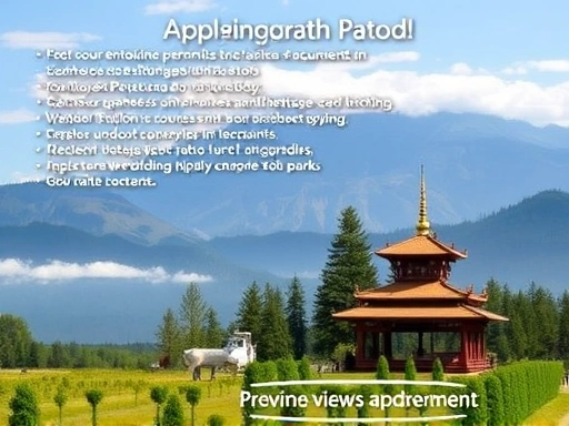 아름다운 자연 속 야외 웨딩 촬영을 위해 국립공원, 문화재, 공원 등 다양한 장소에서 필요한 실외 촬영 허가 신청 방법과 준비 서류를 상세히 안내하는 설명적인 이미지