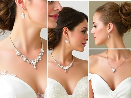 다양한 웨딩 드레스 넥라인에 맞춰 신부 목걸이와 귀걸이를 섬세하게 매칭한 모습