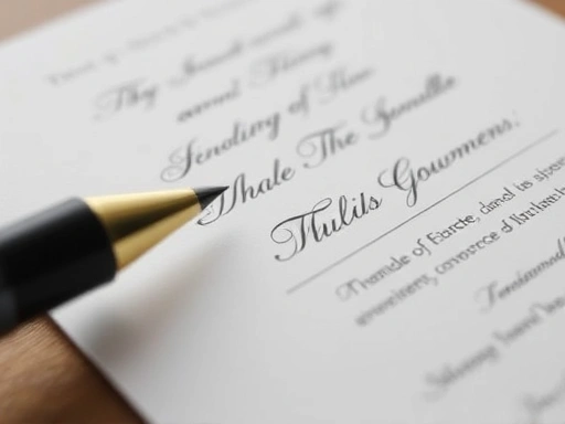 정성스럽게 작성된 청첩장 문구가 클로즈업되어 보이는 모습