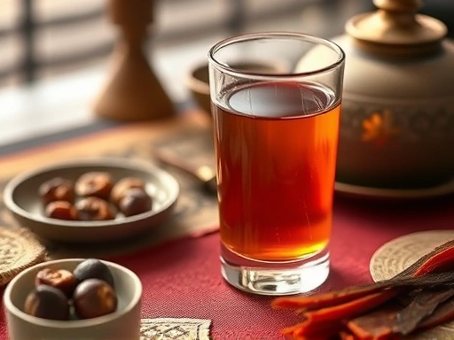 폐백상에 정갈하게 놓인 대추와 밤, 육포 등의 필수 폐백 음식들과 함께 전통 청주가 담긴 잔이 클로즈업된 모습