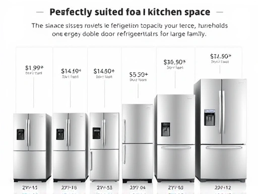 주방 공간에 딱 맞는 다양한 크기의 냉장고 모델들이 나란히 전시되어 있는 모습