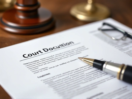 A close-up shot of essential documents neatly arranged for a court mediation session, focusing on readability and professionalism.