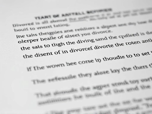 Close-up of a legal document highlighting the terms of a divorce settlement, focusing on the obligation of both parties to comply.
