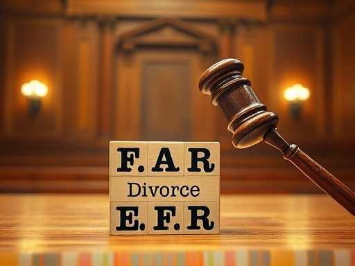 A judge gavel strikes a sound block in a brightly lit courtroom symbolizing fair divorce settlements.