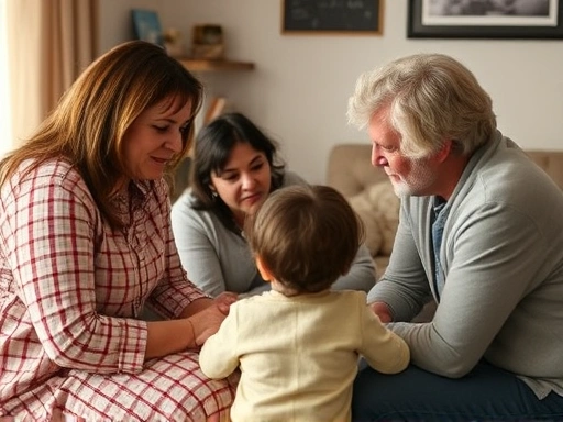 A grieving family gathers to discuss the future care of a child after the death of a parent.