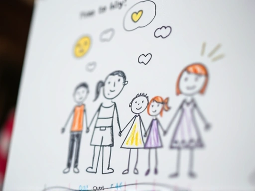Close-up of a child's drawing depicting their family, symbolizing the child's perspective in custody decisions.