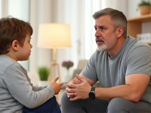 A concerned parent discussing temporary child support during a custody battle at home.