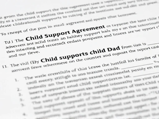 Close-up of a well-structured child support agreement document, highlighting key clauses and legal terms.