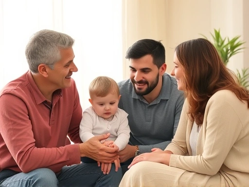 부모가 양육비 특별비용 문제를 논의하며, 자녀의 밝은 미래를 위해 함께 고민하는 따뜻한 분위기