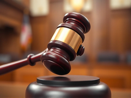 Close-up of a gavel hitting a sound block in a courtroom, symbolizing the seriousness of legal proceedings.