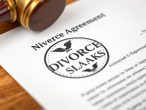 Detailed shot of a notary public's seal on a divorce agreement, emphasizing the legal validity and protection provided.