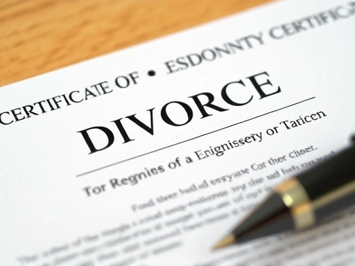 Close-up of a divorce certificate with a blurred background, symbolizing a new beginning.