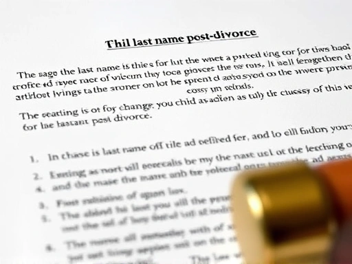 Close-up of a family law document outlining the procedures for changing a child's last name post-divorce.