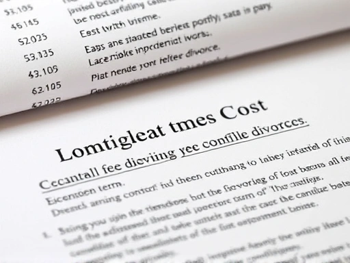 Close-up of legal documents detailing the costs associated with a divorce settlement, highlighting key financial terms.