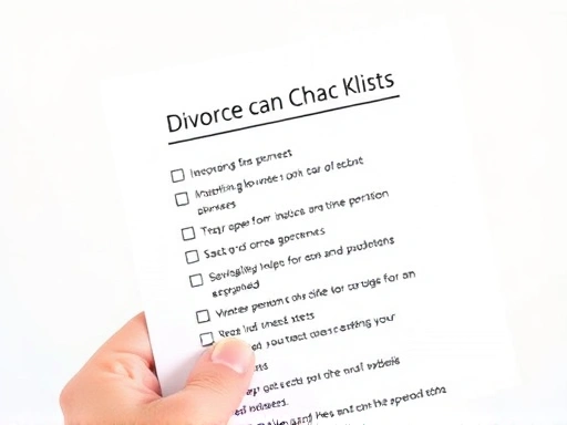 Close-up of a hand holding a checklist with items related to divorce considerations, emphasizing the importance of careful planning and preparation.