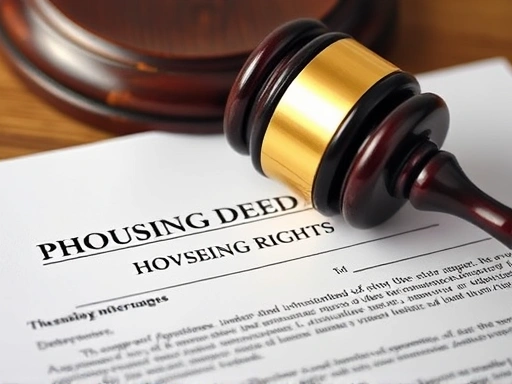 Close-up of a judge's gavel resting on a property deed, representing the legal complexities of determining housing rights in a divorce case.