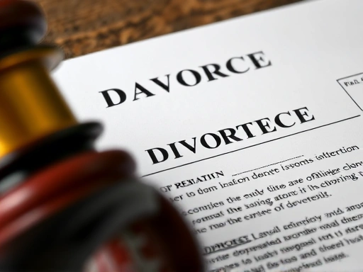 Close-up of legal documents for divorce, emphasizing the official process of divorcing someone whose whereabouts are unknown.